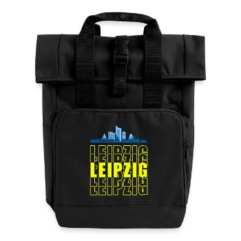 Trade Fair City Leipzig Saxony Silhouette Skyline - Roll Top Backpack with Two Handles - black - Front