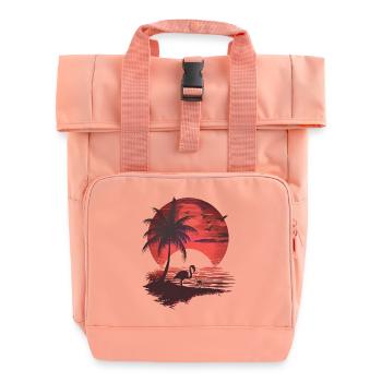 Flamingo Illustration Beach Sea Palm Trees - Roll Top Backpack with Two Handles - chintz rose - Front