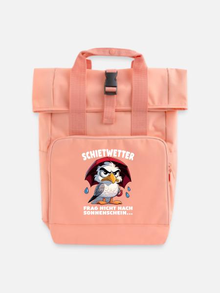 Schietwetter Spruch Lustige Möwe mit Regenschirm - Rolltop Rucksack mit zwei Griffen - Chintzrosa