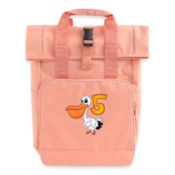 5th Birthday Motif Pelican - Five Years Old - Roll Top Backpack with Two Handles - chintz rose - Front