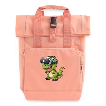 Funny Dino T-Rex Virtual Reality VR Fun - Roll Top Backpack with Two Handles - chintz rose - Front