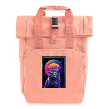 Animal Art Planet Fantasy Artwork Cat in front of Saturn - Roll Top Backpack with Two Handles - chintz rose - Front