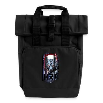 Silberner Wolf Cyborg Geometrisch - Rolltop Rucksack mit zwei Griffen - Schwarz - Vorne