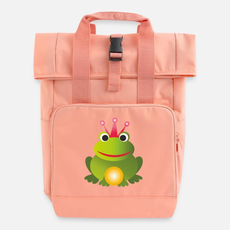 Froschkönig - mit pinker Krone und goldene Kugel - Rolltop Rucksack mit zwei Griffen - Chintzrosa