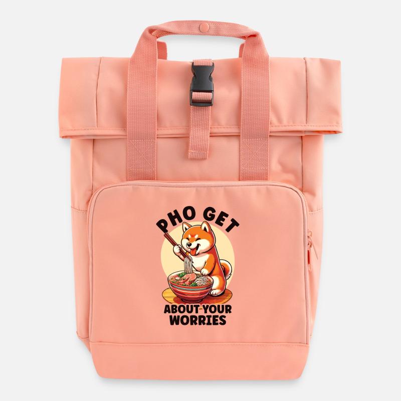 Funny Pho Shiba Inu - Roll Top Backpack with Two Handles - chintz rose