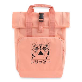 Trippy Cat - Japanese Kanji - Rolltop Rucksack mit zwei Griffen - Chintzrosa - Vorne