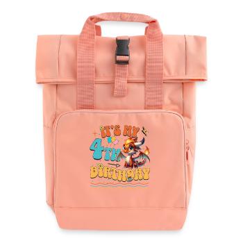 Dragon 4th Birthday Dragon - Roll Top Backpack with Two Handles - chintz rose - Front