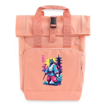 Tanuki Yokai Vaporwave Aesthetic Samurai Art - Roll Top Backpack with Two Handles - chintz rose - Front