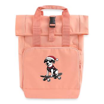 Whippet Dog Christmas Skateboard - Roll Top Backpack with Two Handles - chintz rose - Front