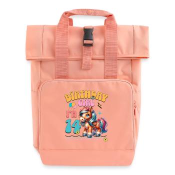 14th Birthday Girl Horse Riding - Roll Top Backpack with Two Handles - chintz rose - Front