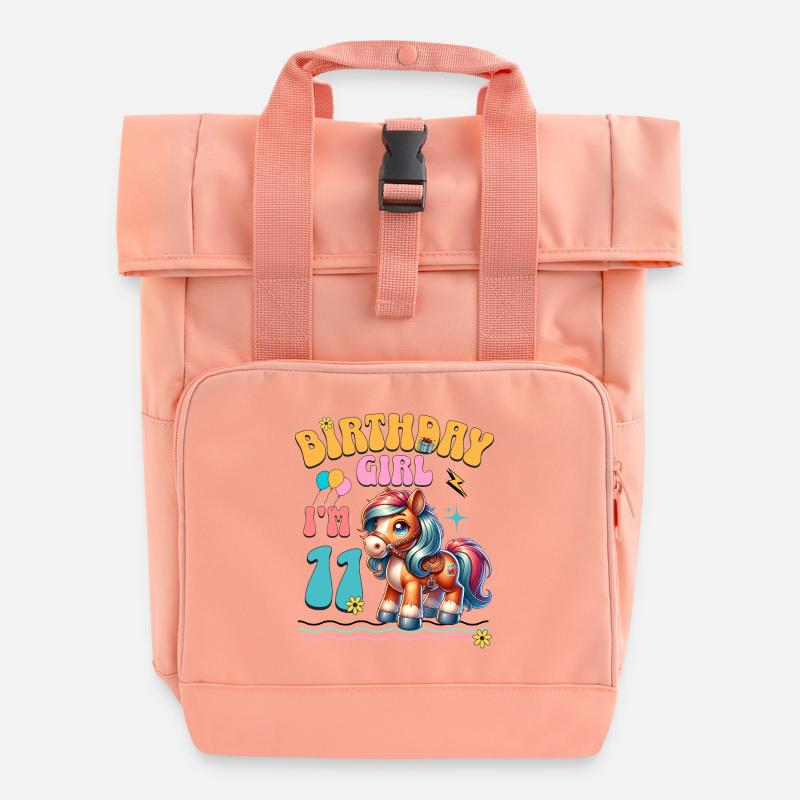11. Geburtstag Mädchen Pferd Reiten - Rolltop Rucksack mit zwei Griffen - Chintzrosa