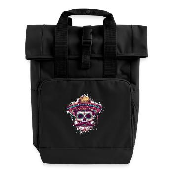 Sombrero Mexikaner Totenkopf - Rolltop Rucksack mit zwei Griffen - Schwarz - Vorne