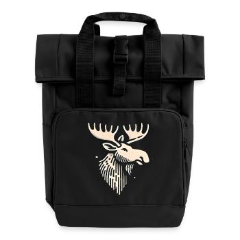 Majestic Moose Head Illustration - Roll Top Backpack with Two Handles - black - Front