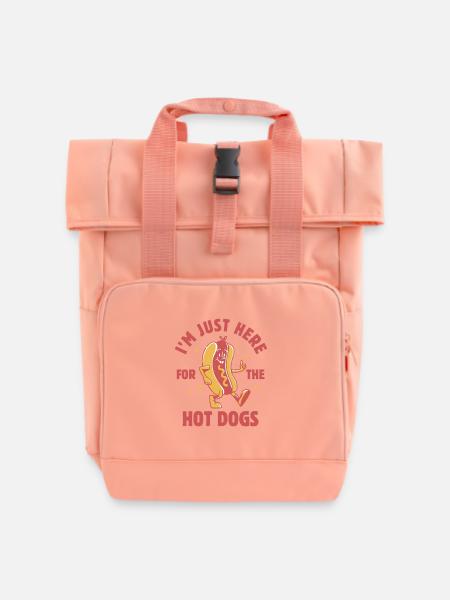 Ich bin nur wegen der Hot Dogs hier - Rolltop Rucksack mit zwei Griffen - Chintzrosa