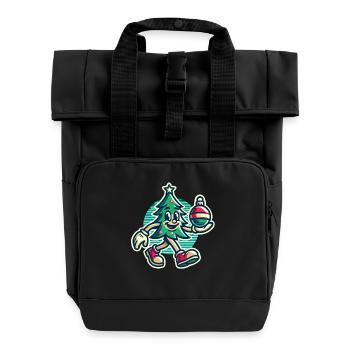 Lustiger Retro Weihnachtsbaum mit Kugel - Rolltop Rucksack mit zwei Griffen - Schwarz - Vorne