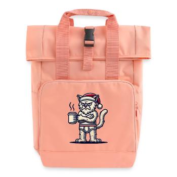 Funny grumpy Christmas cat with coffee - Roll Top Backpack with Two Handles - chintz rose - Front