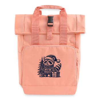 Merry Raccoon Christmas - Roll Top Backpack with Two Handles - chintz rose - Front
