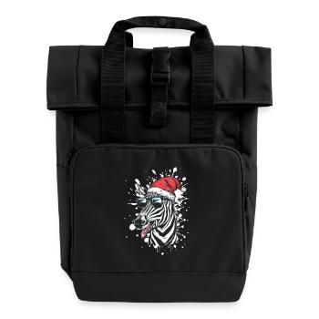 Zebra Christmas Funny - Roll Top Backpack with Two Handles - black - Front