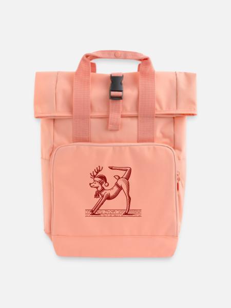 Yoga Rentier Weihnachten Entspannt Feiern - Rolltop Rucksack mit zwei Griffen - Chintzrosa