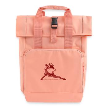 Yoga Reindeer Christmas Relaxation - Roll Top Backpack with Two Handles - chintz rose - Front