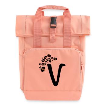 Buchstaben v Leopardenmuster - Rolltop Rucksack mit zwei Griffen - Chintzrosa - Vorne