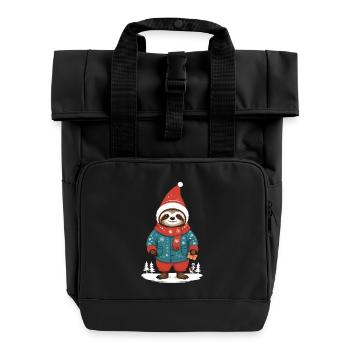 Gemütlicher Weihnachtsfaultier Winter Design - Rolltop Rucksack mit zwei Griffen - Schwarz - Vorne