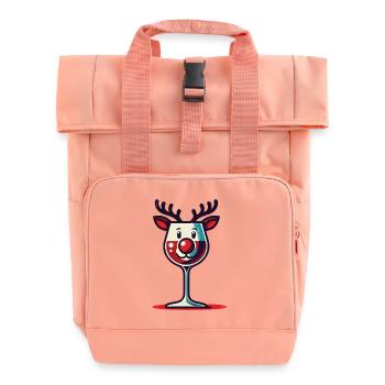 Festive Reindeer Wine Glass Design - Roll Top Backpack with Two Handles - chintz rose - Front