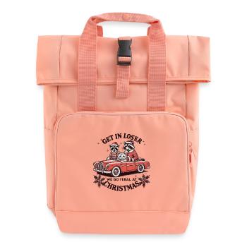 Raccoon and Friends We Go Feral At Christmas - Roll Top Backpack with Two Handles - chintz rose - Front