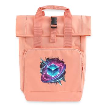 Futuristisches Hologramm Design – Leuchtender Würfel - Rolltop Rucksack mit zwei Griffen - Chintzrosa - Vorne