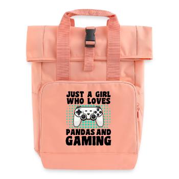 Gamer and Pandas Video Games and Eco-Friendly Adventure - Roll Top Backpack with Two Handles - chintz rose - Front