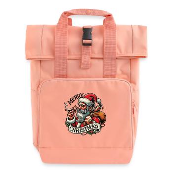 Merry Christmas Cooler Santa Vintage Look - Rolltop Rucksack mit zwei Griffen - Chintzrosa - Vorne