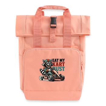 Lustiger Retro Waschbär Go-Kart Staub Essen Spruch - Rolltop Rucksack mit zwei Griffen - Chintzrosa - Vorne