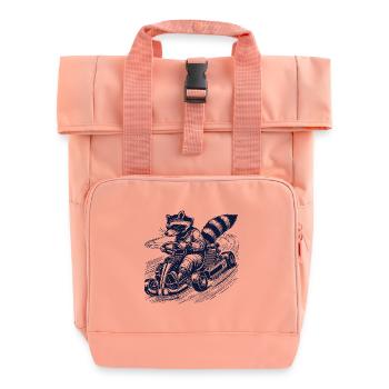 Vintage Go-Kart Design Waschbär Rennfahrer - Rolltop Rucksack mit zwei Griffen - Chintzrosa - Vorne