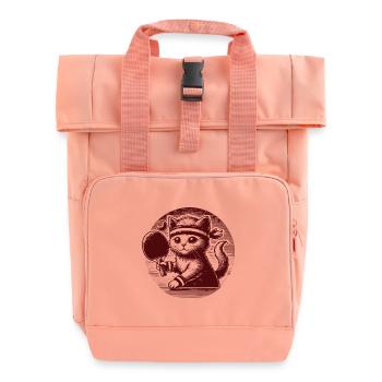 Cute cat playing table tennis in retro style - Roll Top Backpack with Two Handles - chintz rose - Front