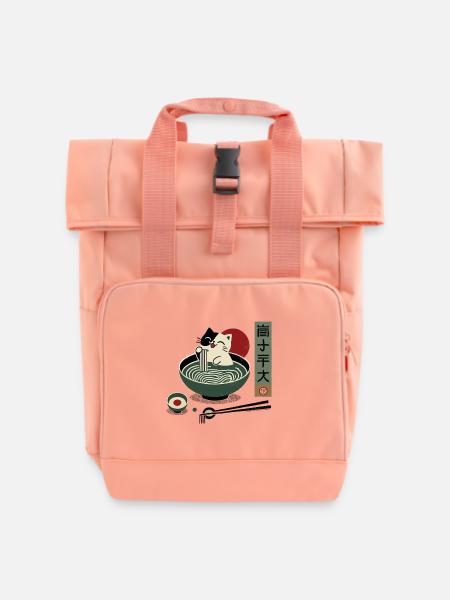 Kawaii Ramen Katze: Japanische Ukiyo-E Nudeln - Rolltop Rucksack mit zwei Griffen - Chintzrosa