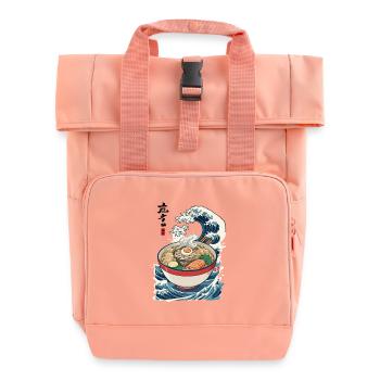 Ramen Ukiyo-E Waves Retro Japanese Streetwear - Roll Top Backpack with Two Handles - chintz rose - Front