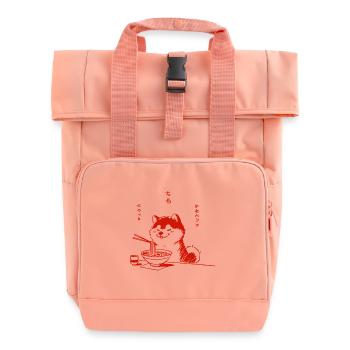 Shiba Hund Ramen Liebe Retro Ukiyo-E Stil - Rolltop Rucksack mit zwei Griffen - Chintzrosa - Vorne