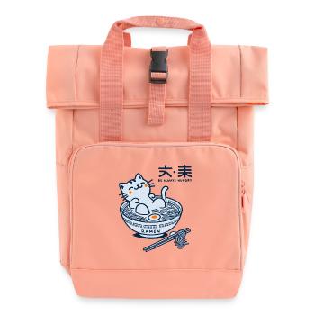 Kawaii Ramen Katze Japanische Streetwear Kunst - Rolltop Rucksack mit zwei Griffen - Chintzrosa - Vorne