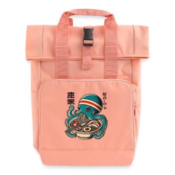 Japanese Anime Ramen Noodles Retro Octopus - Roll Top Backpack with Two Handles - chintz rose - Front