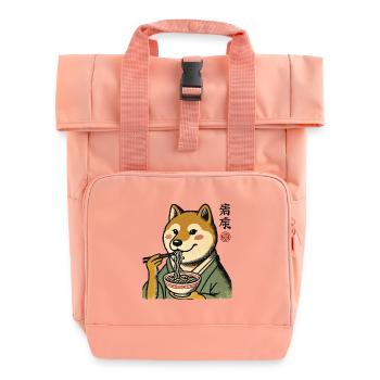 Shiba Dog Ramen Noodles Funny Dogs Ukiyo-E - Roll Top Backpack with Two Handles - chintz rose - Front