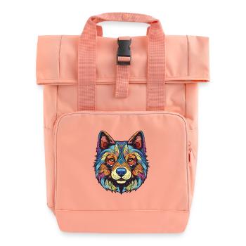 Akita Dog Portrait - Roll Top Backpack with Two Handles - chintz rose - Front