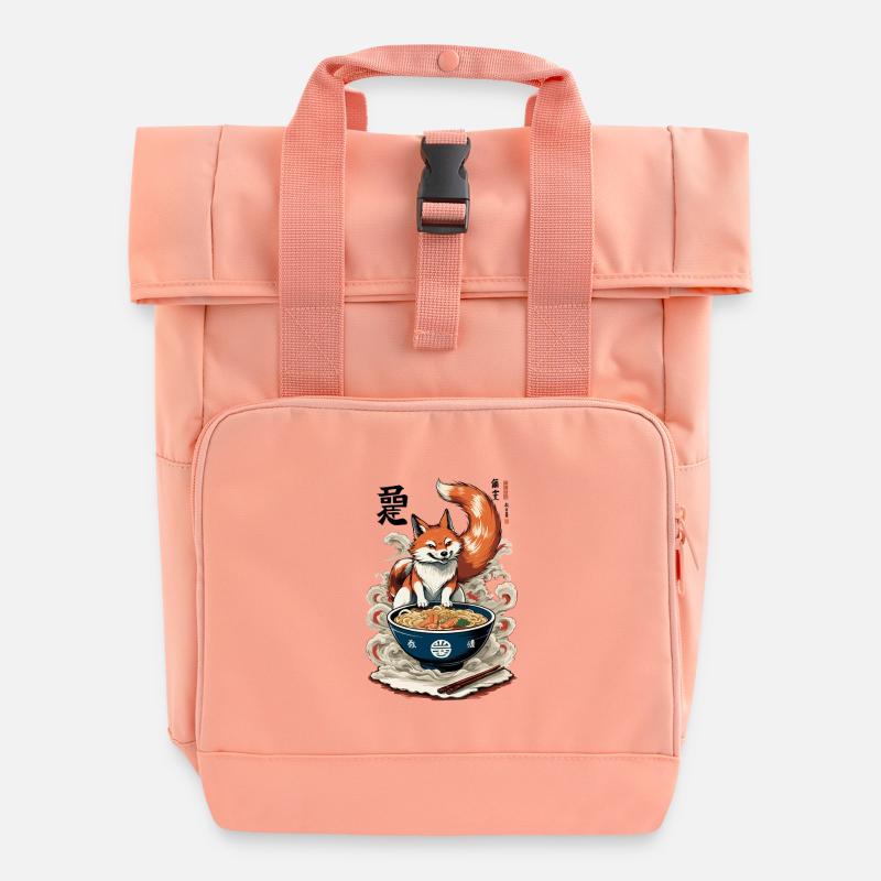 Kitsune Fuchs Ramen Retro Ukiyo-e Japan Kawaii - Rolltop Rucksack mit zwei Griffen - Chintzrosa