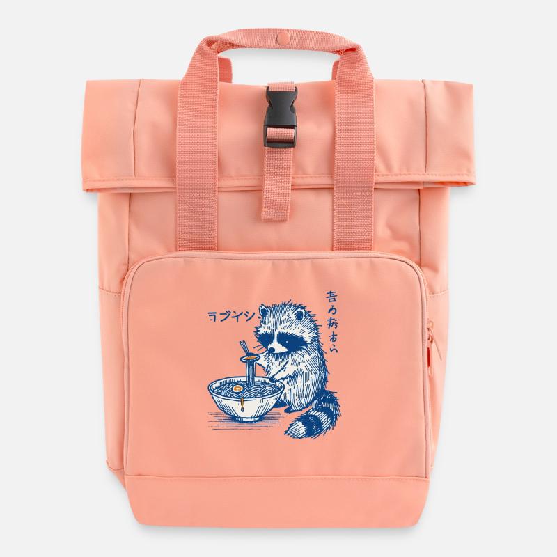 Waschbär Ramen Retro Ukiyo-E Kawaii Japan - Rolltop Rucksack mit zwei Griffen - Chintzrosa