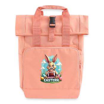 American Football Happy Eastern Easter Bunny Sports - Roll Top Backpack with Two Handles - chintz rose - Front