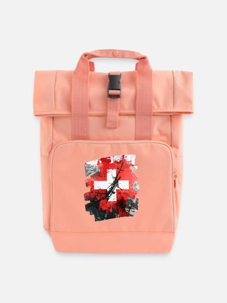 Schweizer Flagge Schweiz - Rolltop Rucksack mit zwei Griffen - Chintzrosa