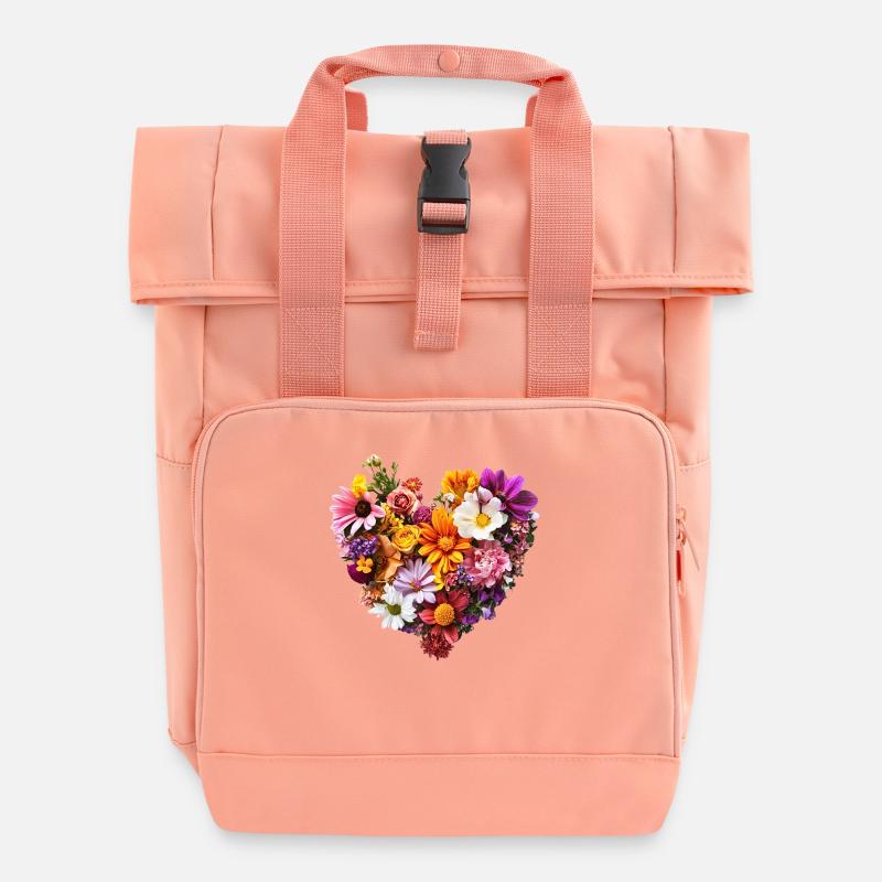 Coeur de fleurs colorées - Fleurs luxuriantes - Sac à dos Roll Top à deux anses - rose liberty