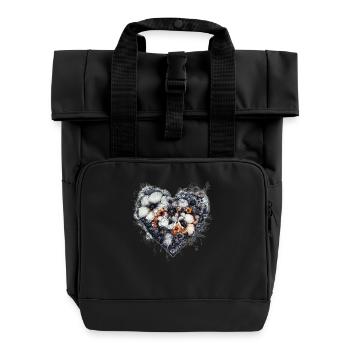 Heart of Sketched Flowers - Elegant Floral Art - Roll Top Backpack with Two Handles - black - Front