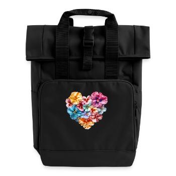 Herz aus Hibiskusblüten - Tropische Blumenpracht - Rolltop Rucksack mit zwei Griffen - Schwarz - Vorne
