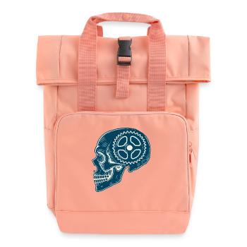Bicycle Lover Skull Gear Art - Roll Top Backpack with Two Handles - chintz rose - Front