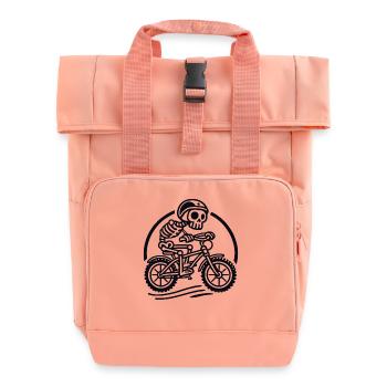 Skeleton Cyclist Retro Bicycle Adventure - Roll Top Backpack with Two Handles - chintz rose - Front